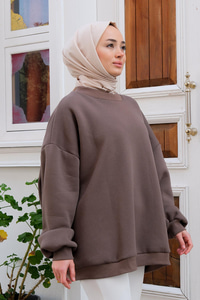 Bisiklet Yaka Oversize Sweat Soğuk Kahve