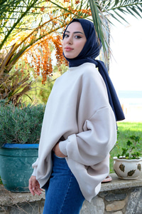 Bisiklet Yaka Oversize Sweat Taş