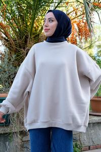 Bisiklet Yaka Oversize Sweat Taş