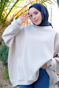 Bisiklet Yaka Oversize Sweat Taş