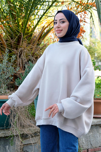 Bisiklet Yaka Oversize Sweat Taş