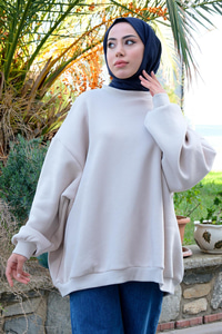 Bisiklet Yaka Oversize Sweat Taş