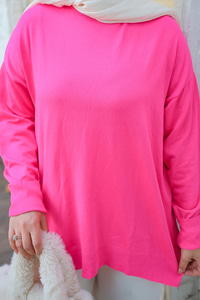Bisiklet Yaka Oversize Triko Kazak Fuşya