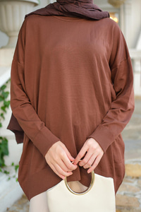 Bisiklet Yaka Oversize Triko Kazak  Kahverengi