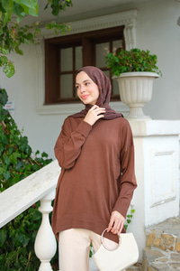 Bisiklet Yaka Oversize Triko Kazak  Kahverengi