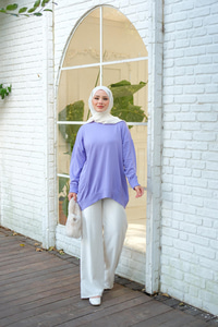 Bisiklet Yaka Oversize Triko Kazak Lila