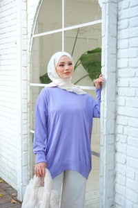 Bisiklet Yaka Oversize Triko Kazak Lila