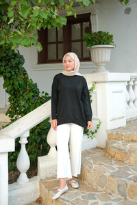 Bisiklet Yaka Oversize Triko Kazak  Siyah