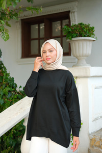 Bisiklet Yaka Oversize Triko Kazak  Siyah