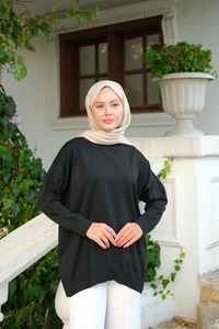 Bisiklet Yaka Oversize Triko Kazak  Siyah