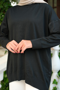 Bisiklet Yaka Oversize Triko Kazak  Siyah