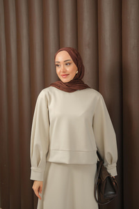 Bisiklet Yaka Scuba Takım Krem