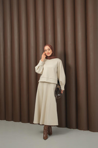 Bisiklet Yaka Scuba Takım Krem