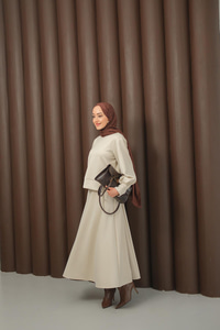 Bisiklet Yaka Scuba Takım Krem