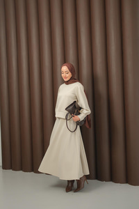 Bisiklet Yaka Scuba Takım Krem