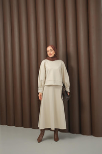 Bisiklet Yaka Scuba Takım Krem