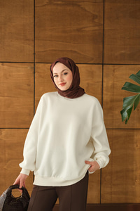 Bisiklet Yaka Sweat Beyaz