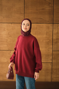 Bisiklet Yaka Sweat Bordo