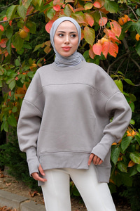 Bisiklet Yaka Sweat Gri