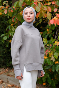 Bisiklet Yaka Sweat Gri