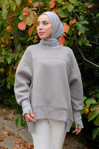 Bisiklet Yaka Sweat Gri