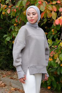 Bisiklet Yaka Sweat Gri