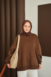 Bisiklet Yaka Sweat Kahverengi