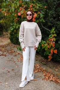 Bisiklet Yaka Sweat Krem