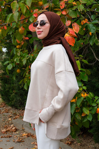 Bisiklet Yaka Sweat Krem