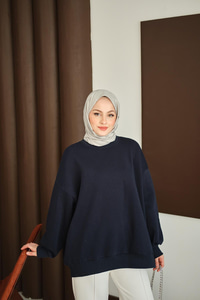 Bisiklet Yaka Sweat Lacivert