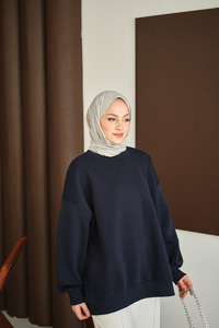 Bisiklet Yaka Sweat Lacivert