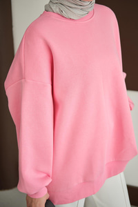 Bisiklet Yaka Sweat Pembe