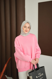 Bisiklet Yaka Sweat Pembe