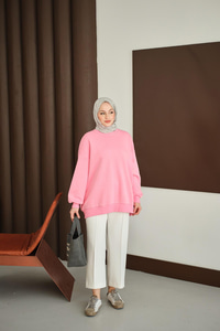 Bisiklet Yaka Sweat Pembe