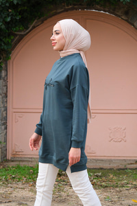 Bisiklet Yaka Sweat  Petrol Yeşil