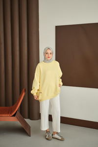 Bisiklet Yaka Sweat Sarı