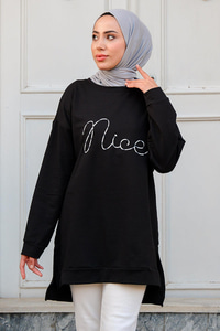 Bisiklet Yaka Sweat Siyah
