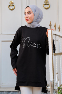 Bisiklet Yaka Sweat Siyah