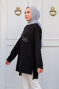 Bisiklet Yaka Sweat Siyah