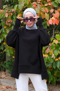 Bisiklet Yaka Sweat Siyah