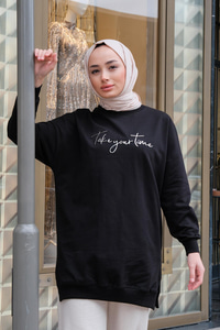 Bisiklet Yaka Sweat Siyah