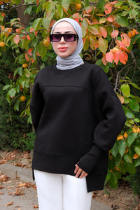 Bisiklet Yaka Sweat Siyah