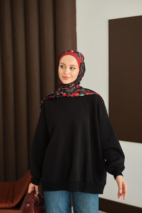 Bisiklet Yaka Sweat Siyah