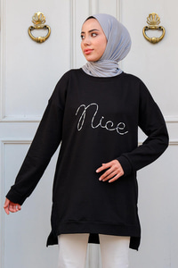Bisiklet Yaka Sweat Siyah