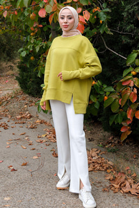 Bisiklet Yaka Sweat Yağ Yeşil