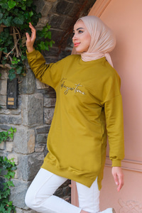 Bisiklet Yaka Sweat  Yağ Yeşil