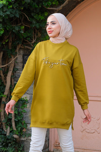 Bisiklet Yaka Sweat  Yağ Yeşil
