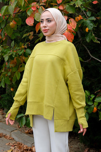 Bisiklet Yaka Sweat Yağ Yeşil