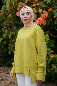 Bisiklet Yaka Sweat Yağ Yeşil