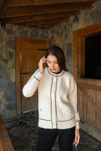 Bisiklet Yaka Triko Ceket Bej